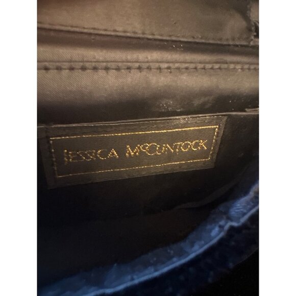 Jessica McClintock Black Velvet Mini Shoulder Bag With Snap Closure & Rope Strap - Picture 4 of 5